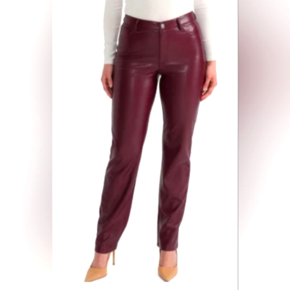 Joie Burgundy Leather Straight-Leg Pants